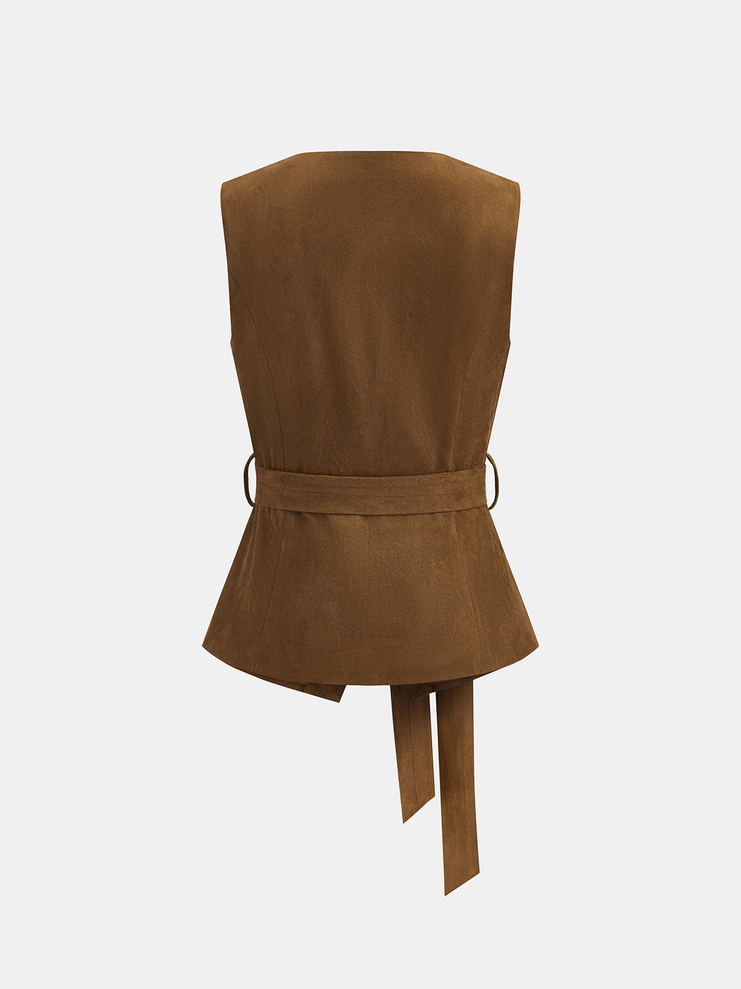 Suede Effect Belted Vest Wide‑Leg Pants Set