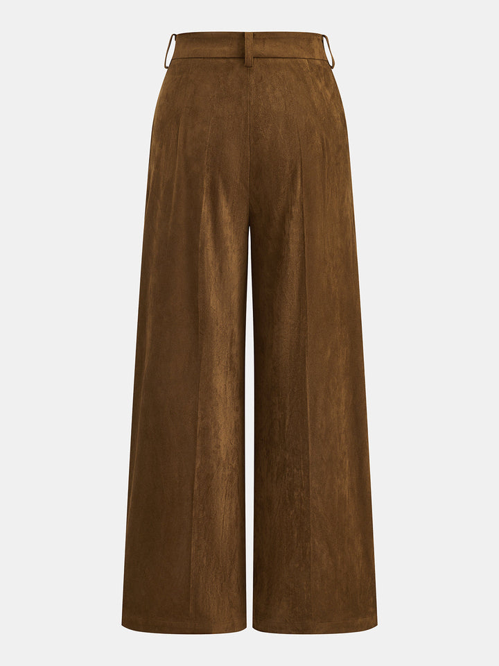 Suede Effect Belted Vest Wide‑Leg Pants Set