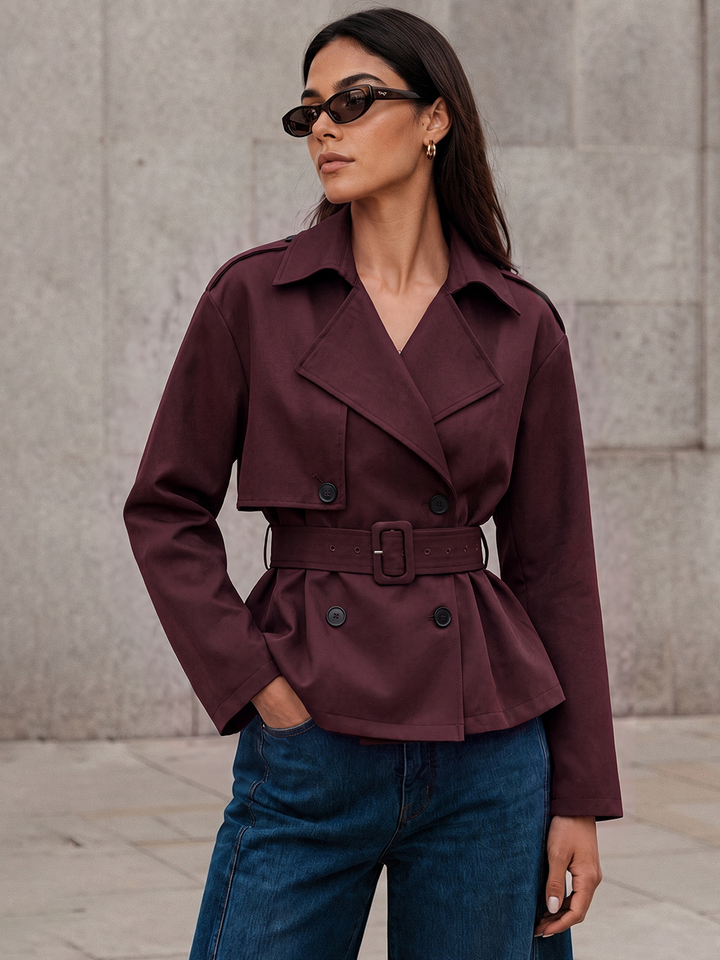 Double‑Breasted Belted Trench Jacket