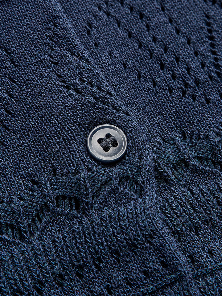 Pointelle‑Knit Ruffle‑Hem Fitted Cardigan