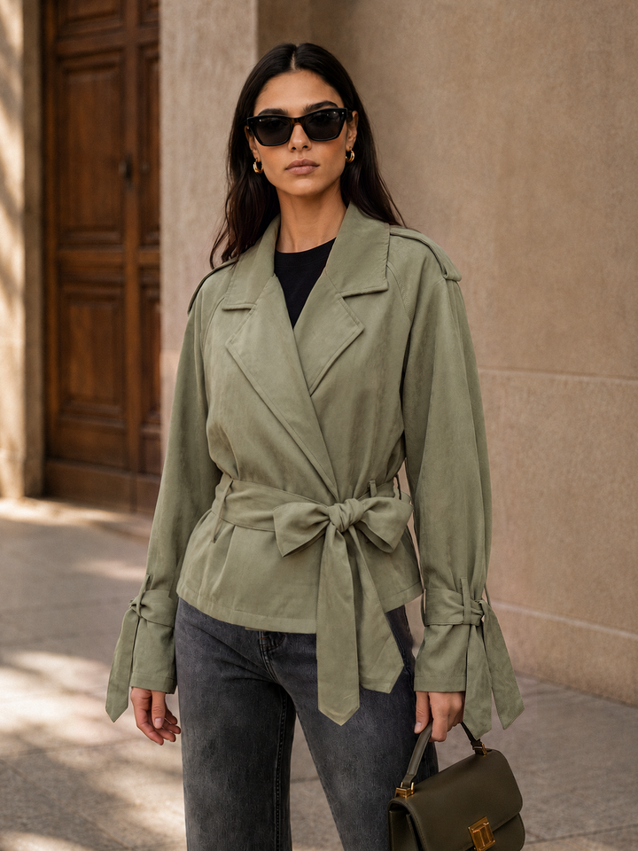 Belted Cropped Trench Jacket