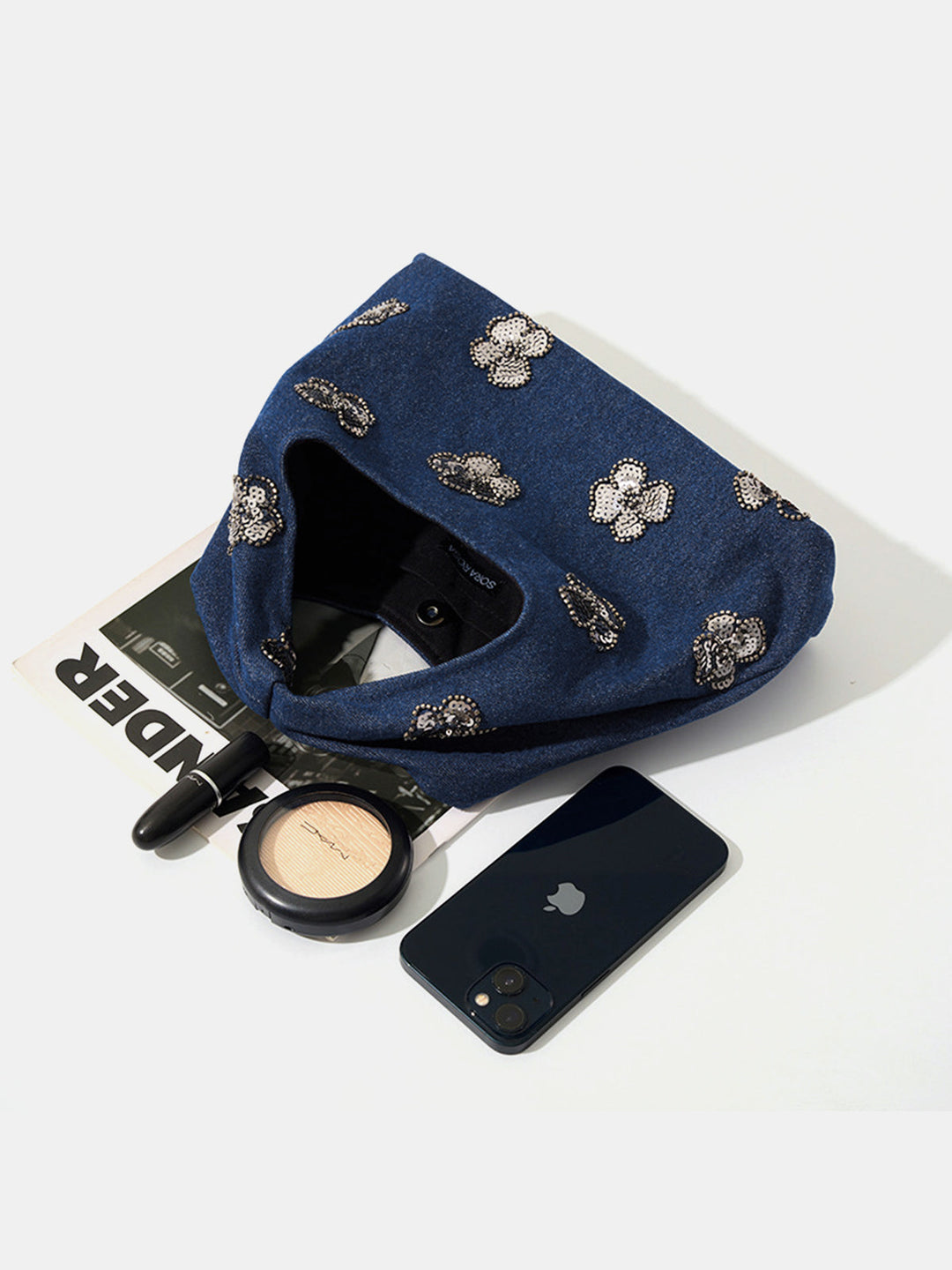 Sequined Floral Casual Tote Bag
