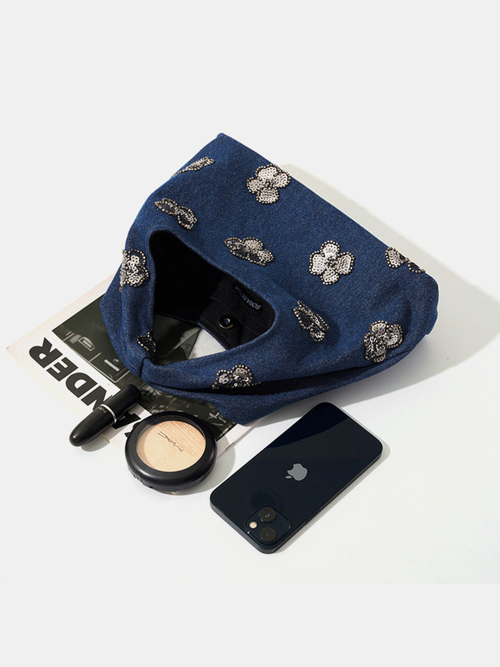 Sequined Floral Casual Tote Bag
