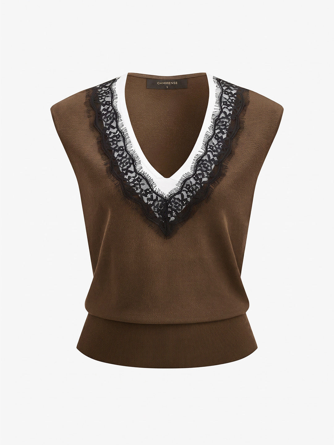 Lace Trim Contrast V Neck Sleeveless Knit Vest