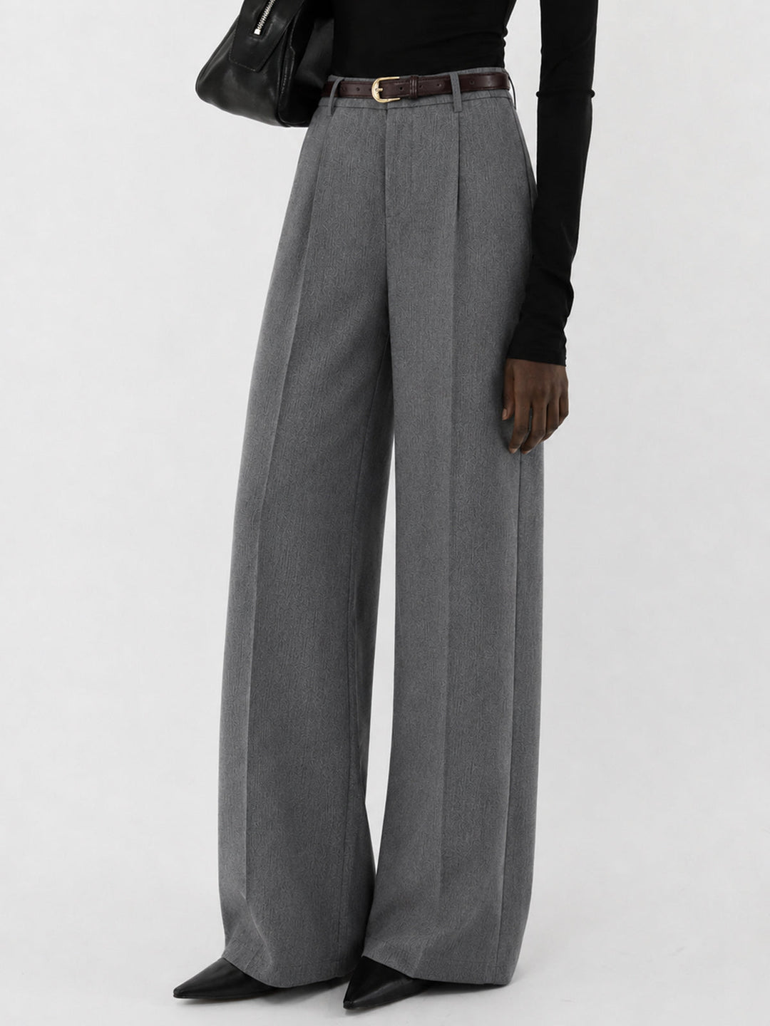 Tailored Pleated Belted Wide Leg Pants