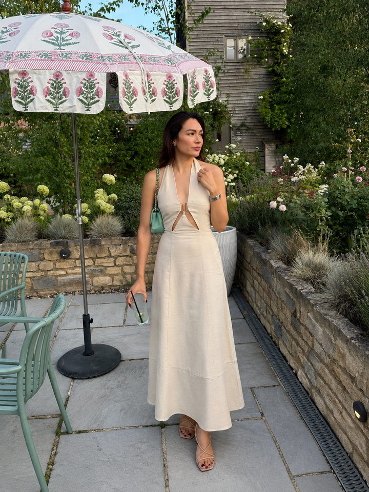 Cut-Out Linen-Blend Halter Maxi Dress