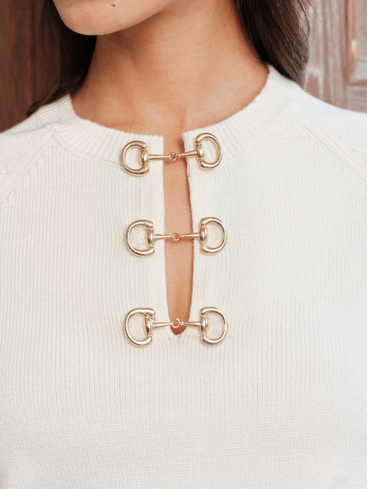 Horsebit Detail Lantern Sleeve Knit Sweater