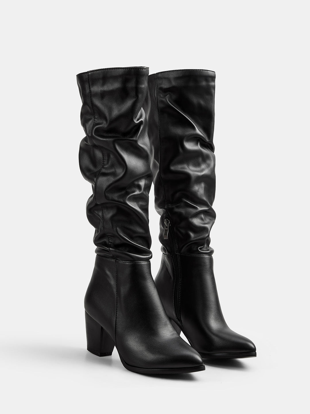 Pointed Toe Block Heel Knee High Boots