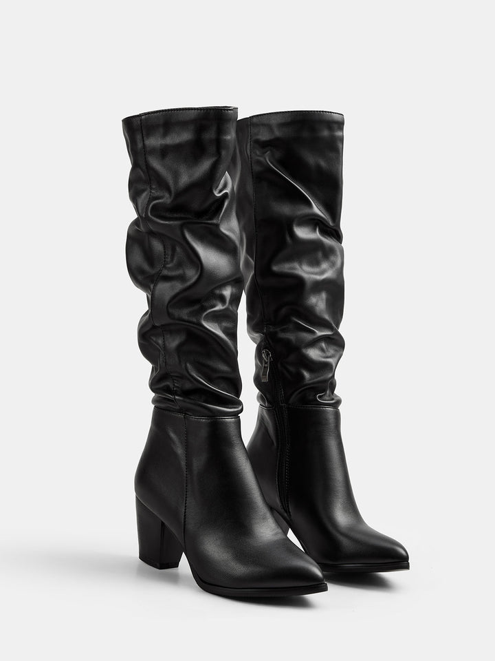 Pointed Toe Block Heel Knee High Boots
