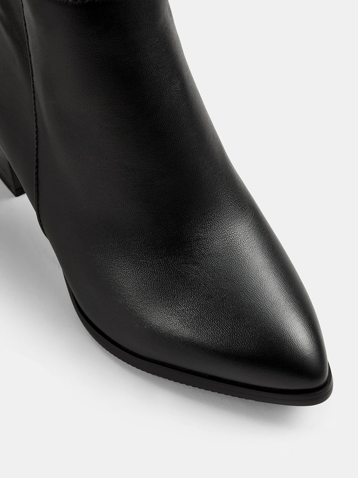 Pointed Toe Block Heel Knee High Boots