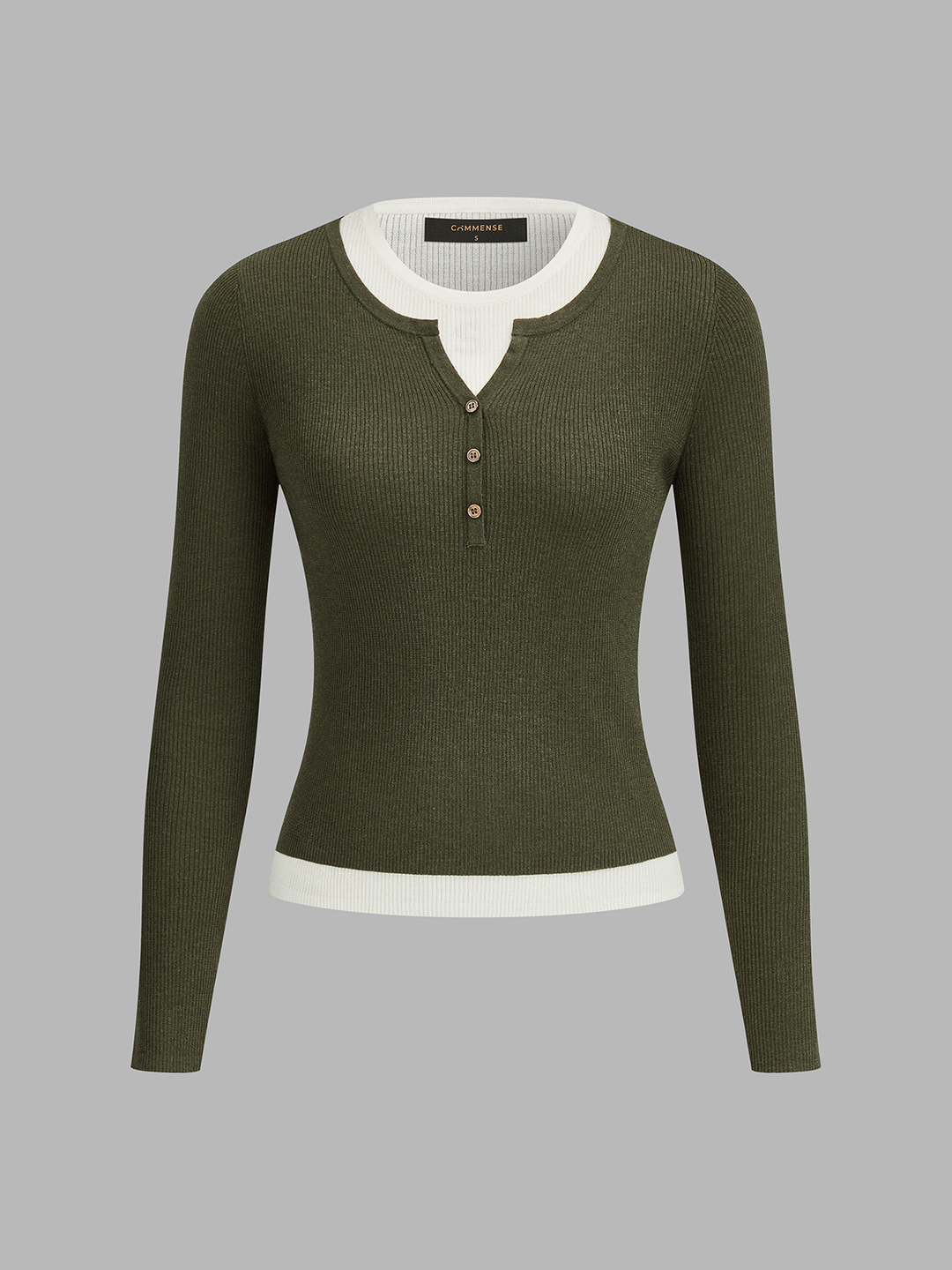 Contrast Collar Ribbed Henley Top