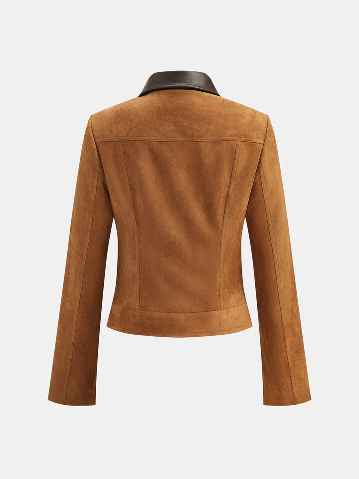 PU Collar Napoleon Style Suede Effect Jacket