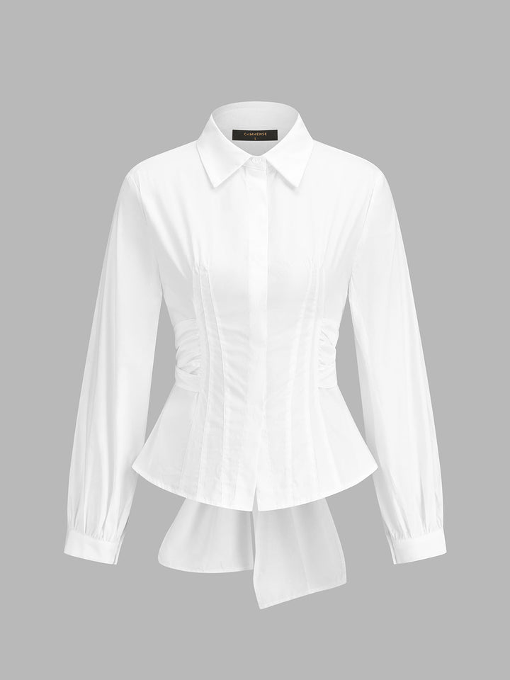 Ruched Waist Back Big Bow Cotton Shirt