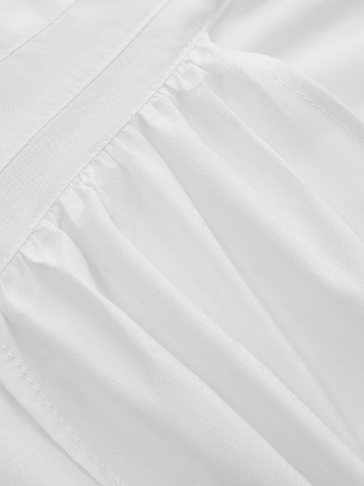 Ruched Waist Back Big Bow Cotton Shirt