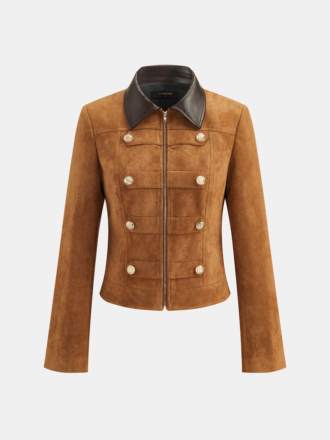 PU Collar Napoleon Style Suede Effect Jacket
