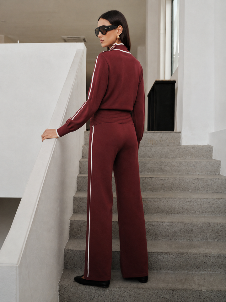 Side Button Contrast Trim Knit Co‑ord Set