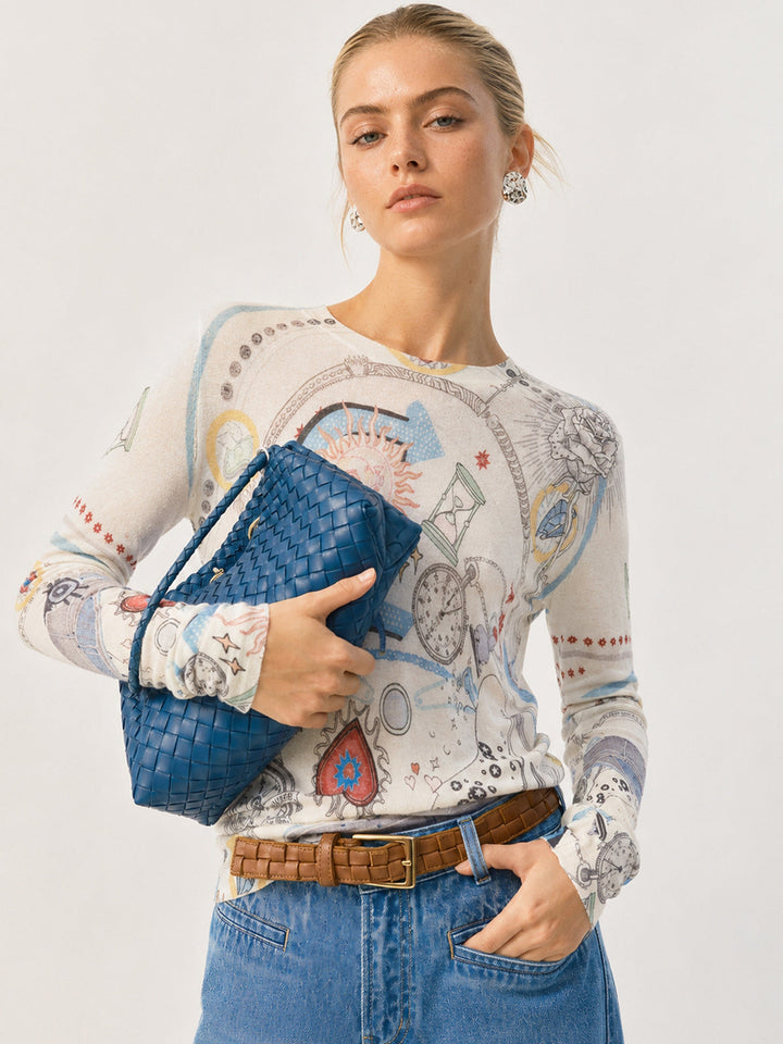Wool Blend Celestial Print Knit Top