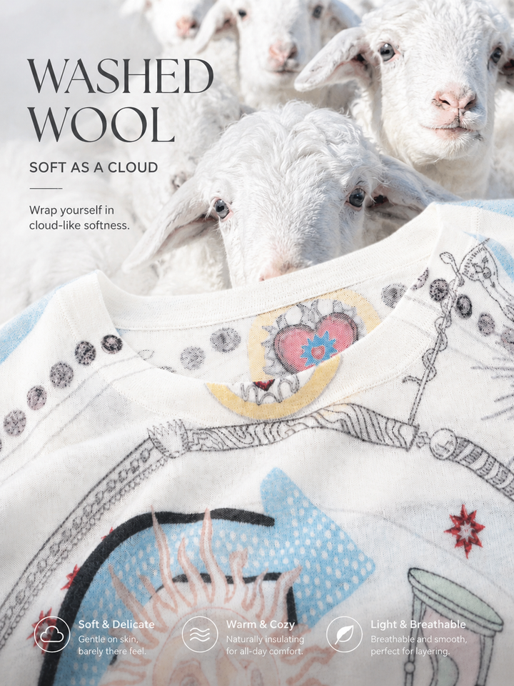 Wool Blend Celestial Print Knit Top