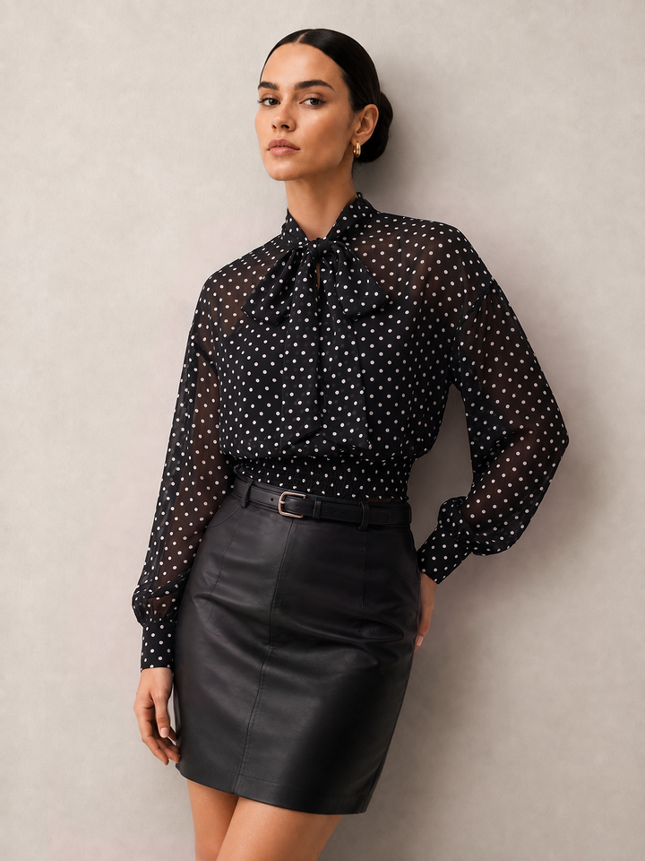 Polka Dot Bow Neck Blouse with Bandeau Top