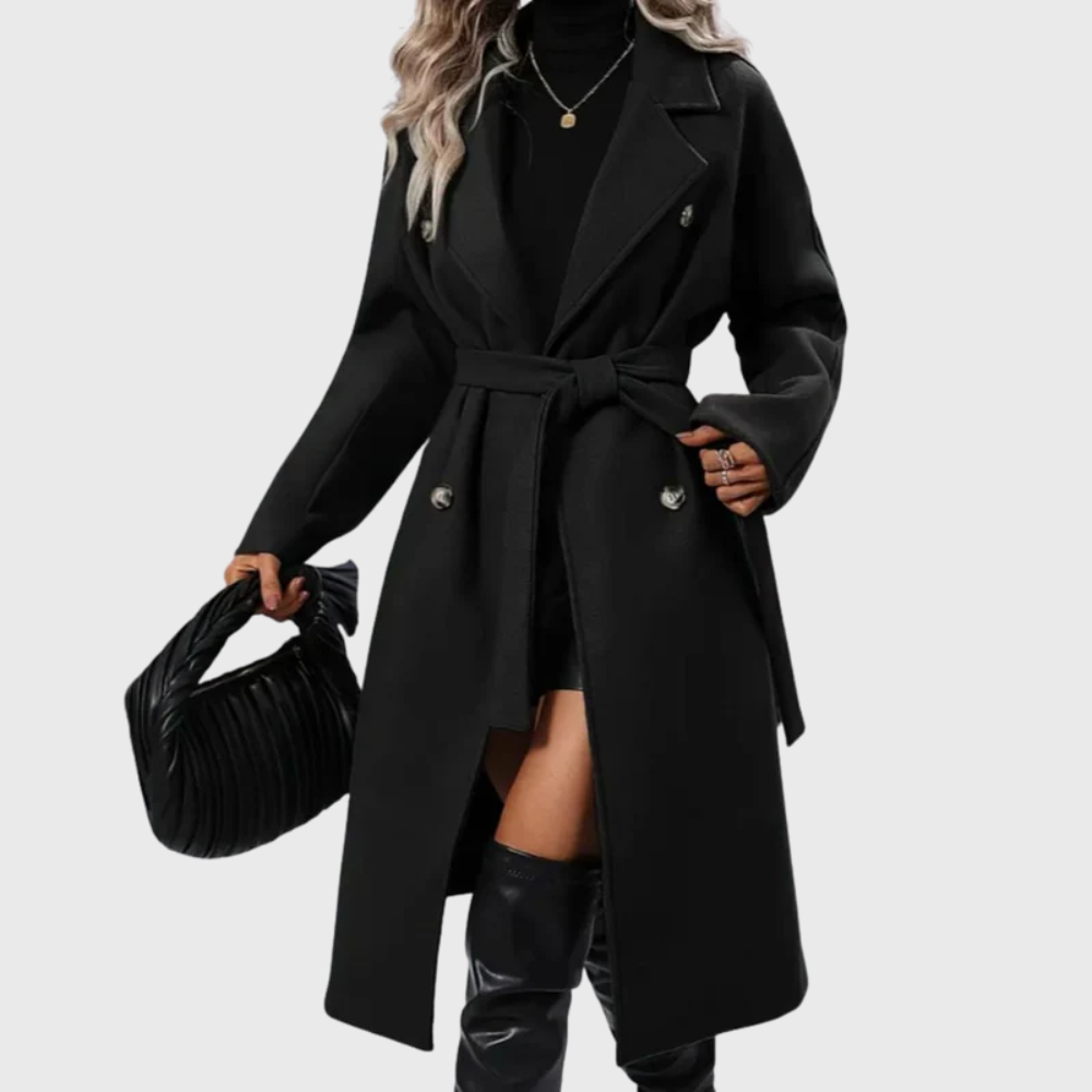 Women's Longline Winter Trench Coat — Belted Insulated Long-Sleeve Overcoat