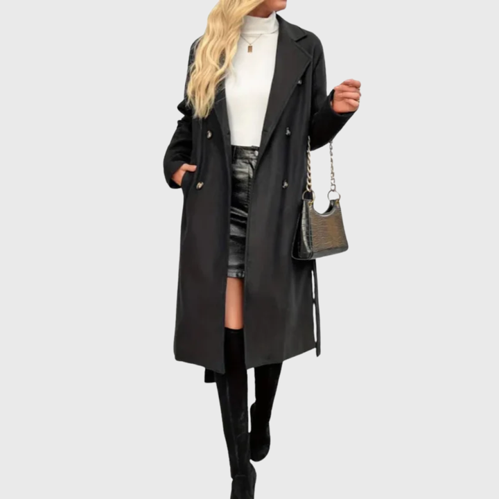 Women's Longline Winter Trench Coat — Belted Insulated Long-Sleeve Overcoat