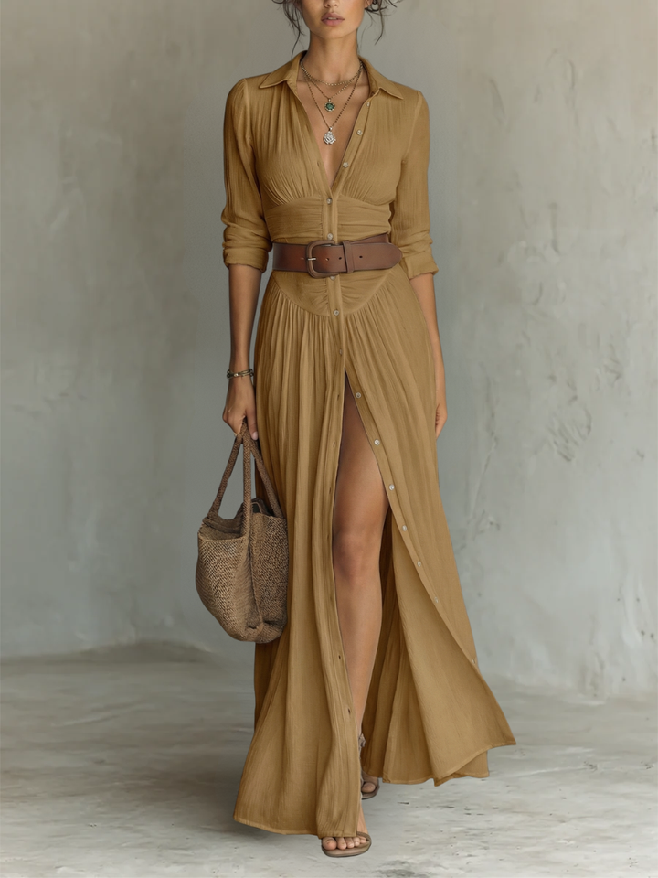 Maxi Dress for Women | Long Sleeve Linen Dress with Collar