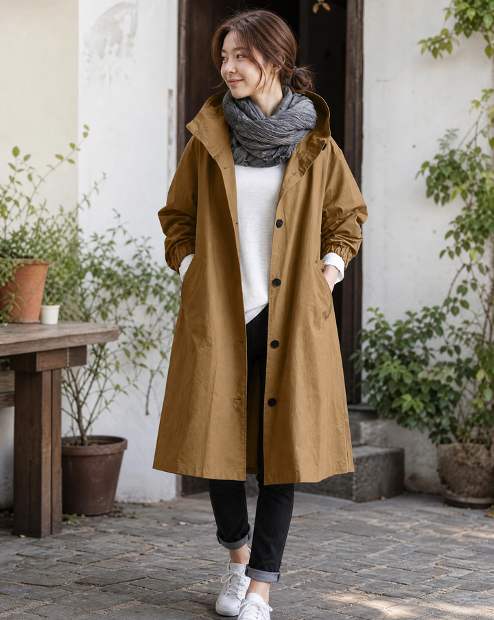 Women's Long Hooded Trench Coat