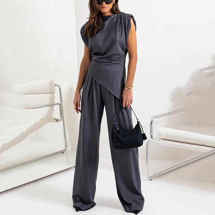 Women's Refined Knit Top and Wide Trouser Two-Piece Set
