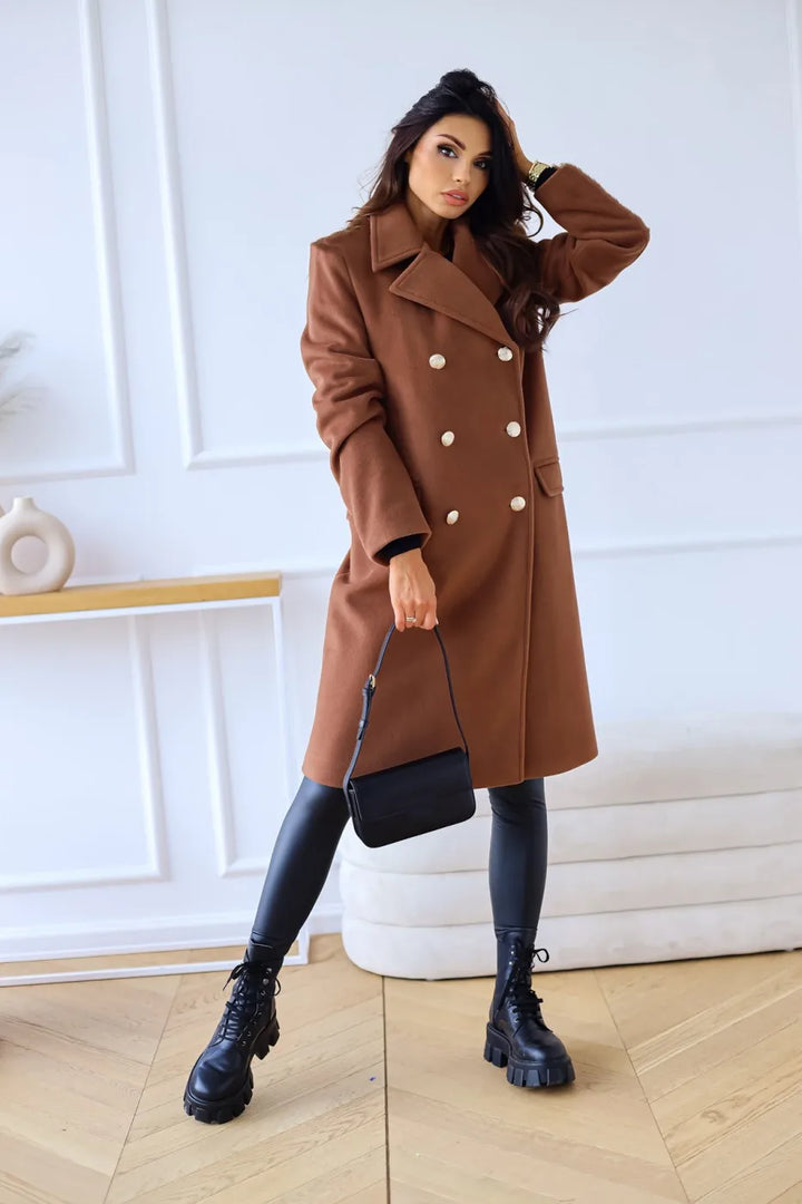 Korean Wool Coat – Double-Breasted Elegant Design for Cozy Autumn Style