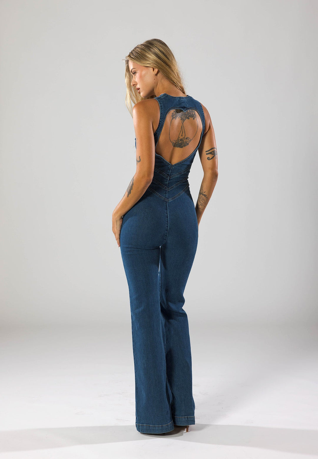 Heart-Shaped Denim Jumpsuit