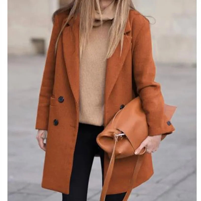 Luxe Wool Blend Coat – Double Breasted Warm Winter Outerwear