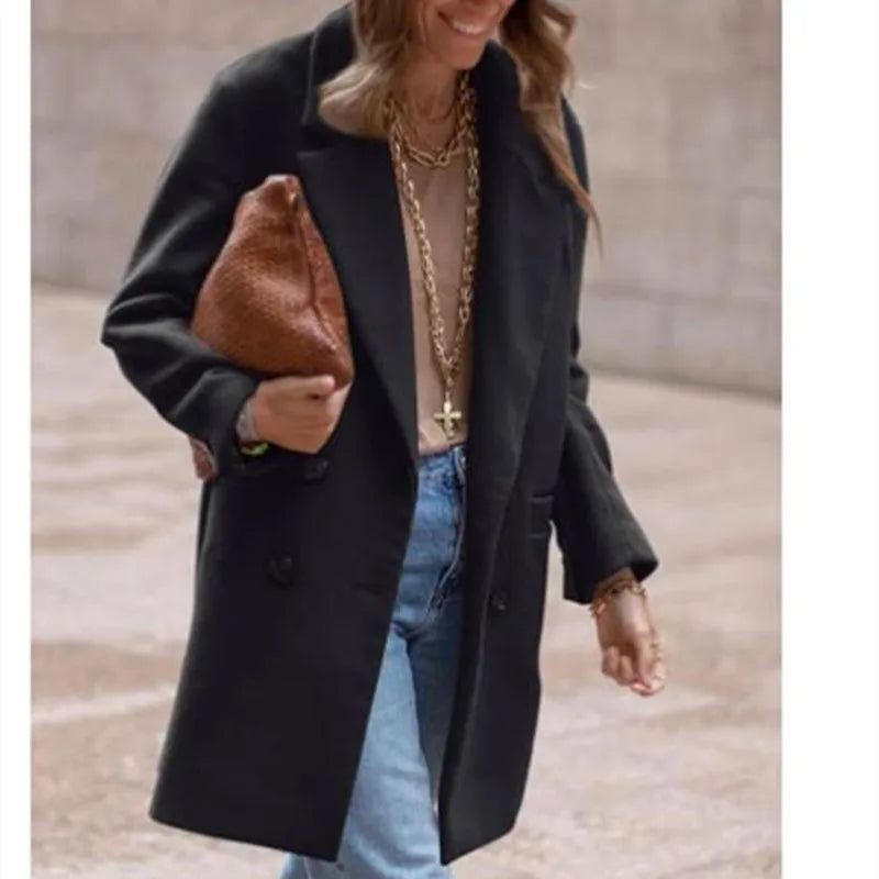 Luxe Wool Blend Coat – Double Breasted Warm Winter Outerwear