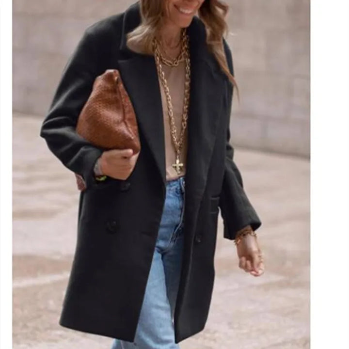 Luxe Wool Blend Coat – Double Breasted Warm Winter Outerwear