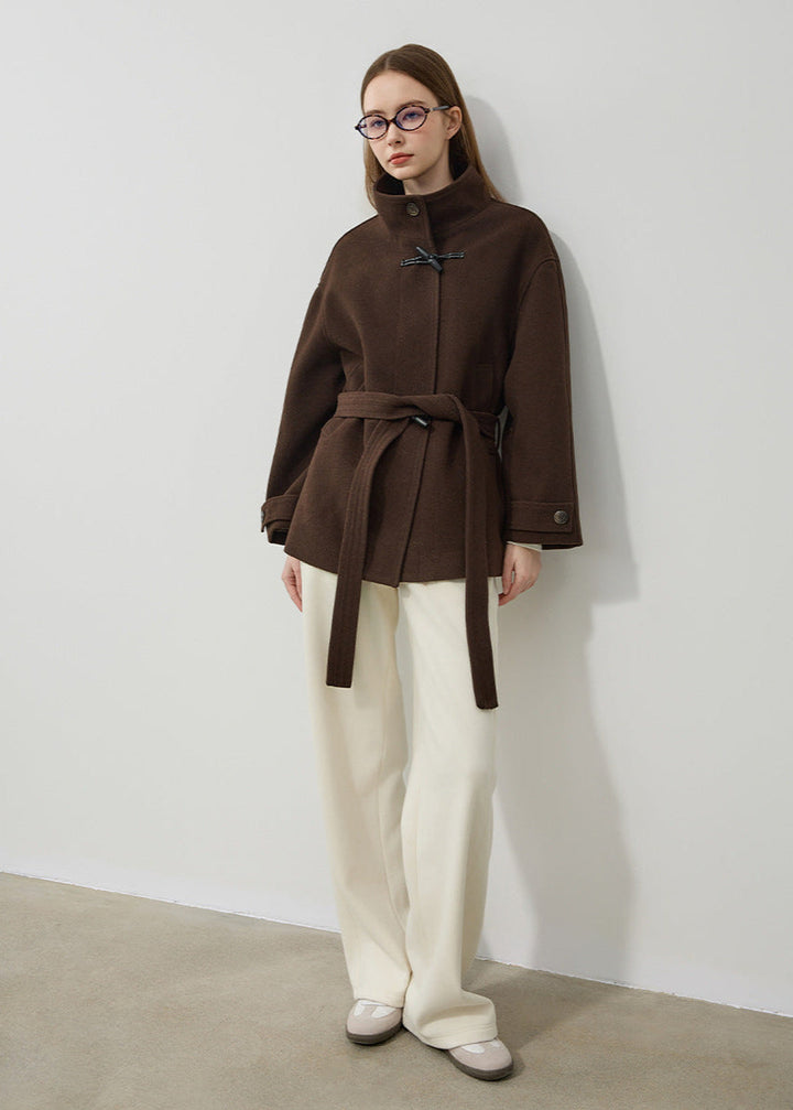Women's Classic Wool Toggle Coat with Belted Waist