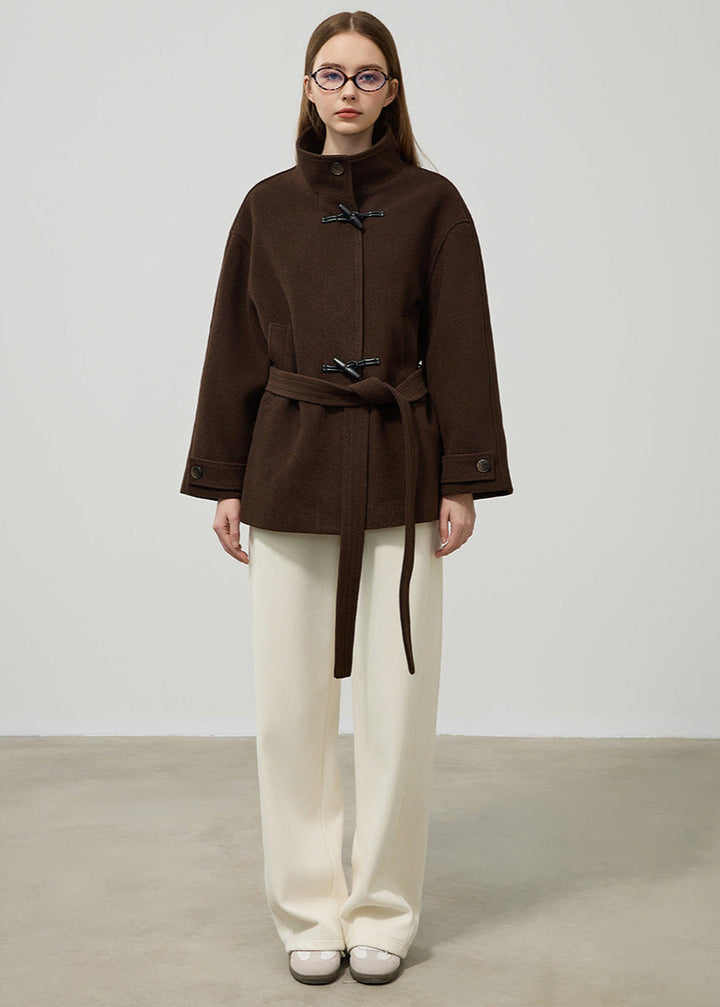 Women's Classic Wool Toggle Coat with Belted Waist