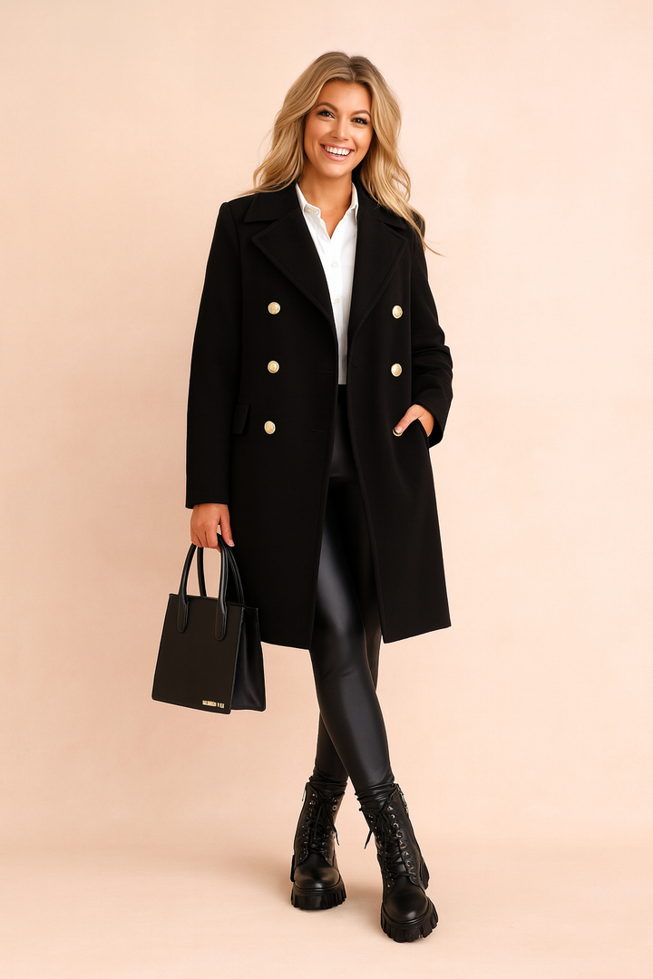 Tailored Double-Breasted Longline Coat with Lapel Collar