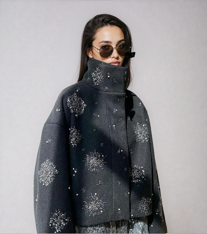 Women's Embroidery Beading Pea Coat