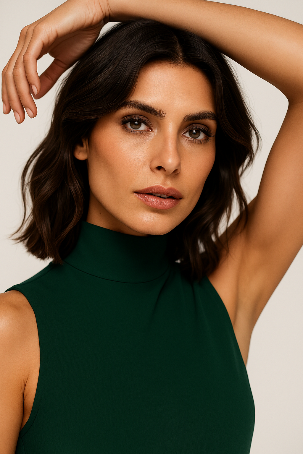 Emerald Green Sleeveless Jumpsuit - Wide Leg & Mock Neck