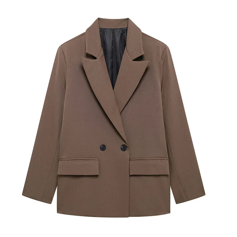 Women’s Classic Tailored Black Blazer – Elegant Double-Breasted Casual Chic Jacket