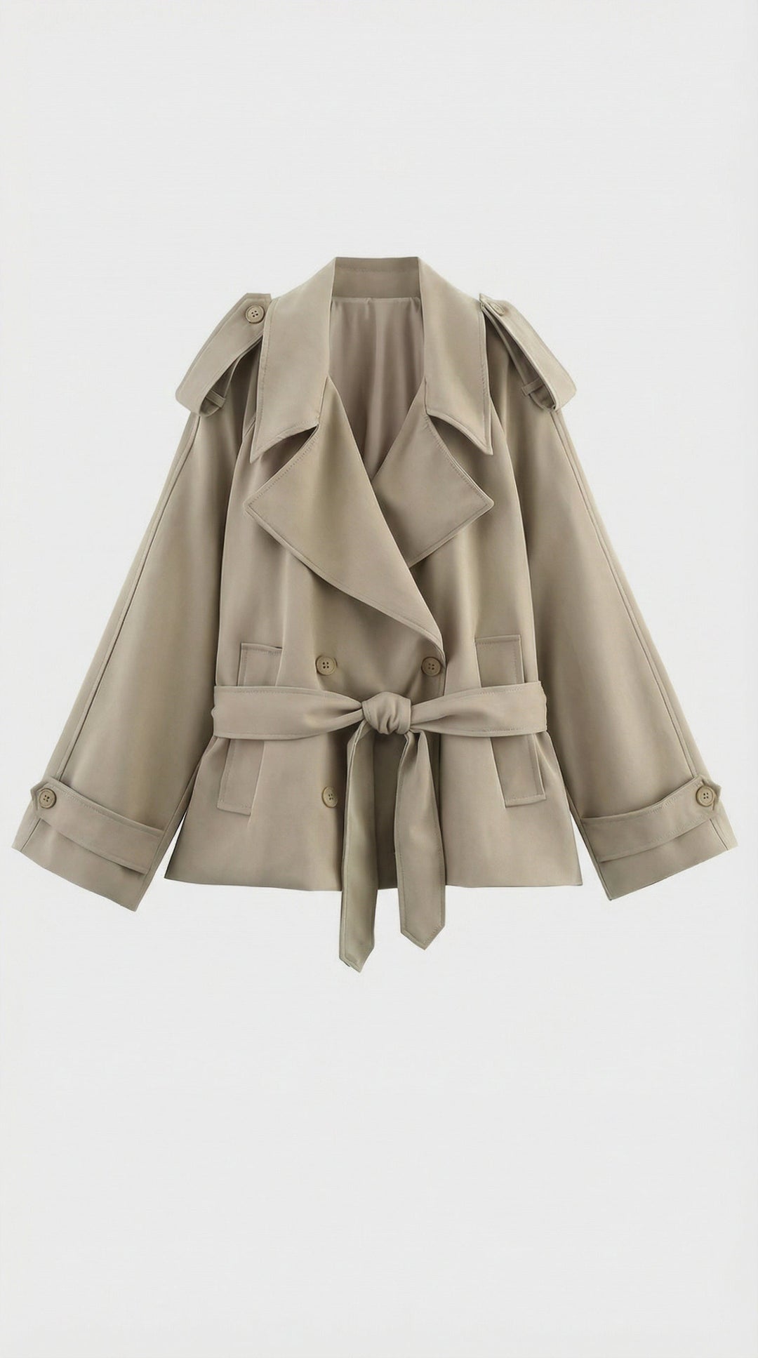 Women's Short Belted Khaki Trench Coat