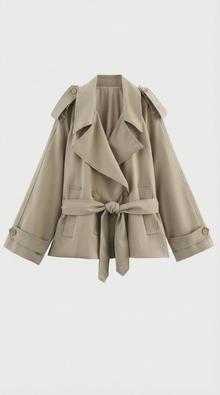 Women's Short Belted Khaki Trench Coat